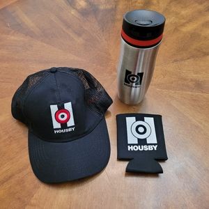 new Housby trucker cap, thermos and koozie